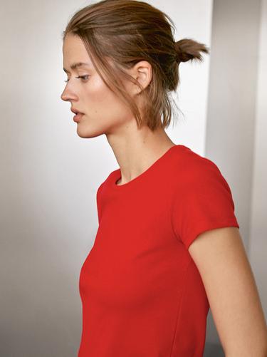 Zara Short sleeve cotton blend T-shirt - Red