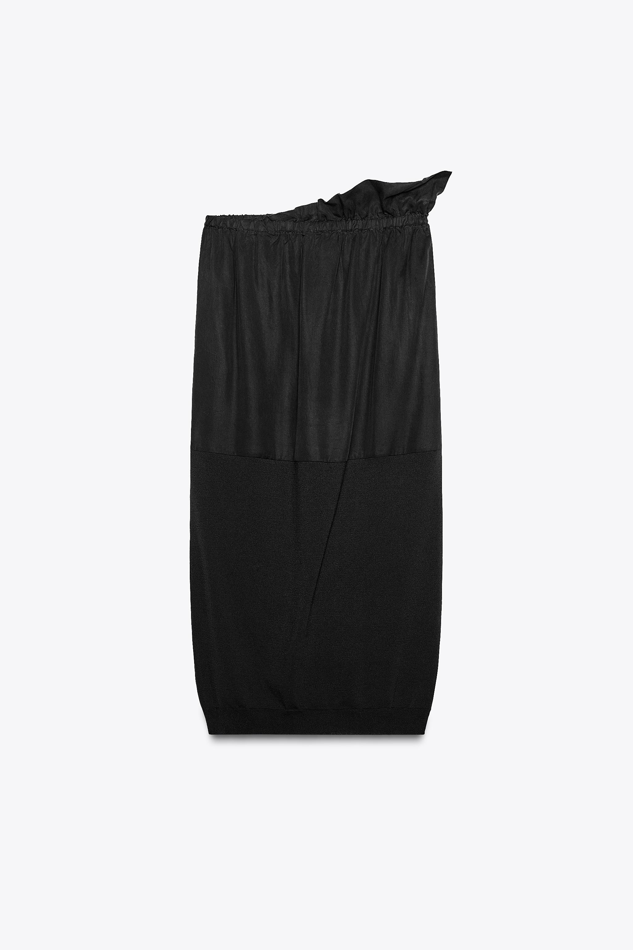 異素材ミックスニットミディ丈スカート - ブラック | ZARA Japan