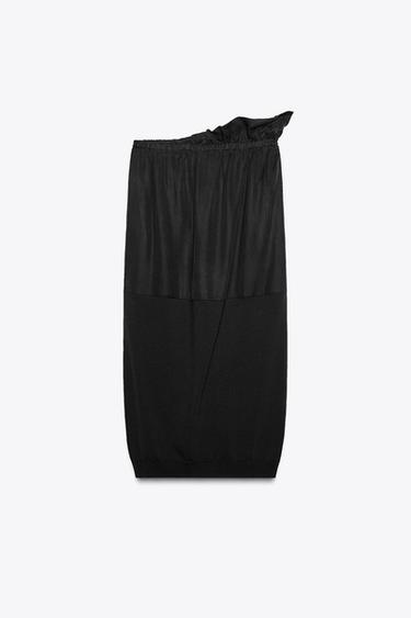 Zara COMBINED KNIT MIDI SKIRT - Black