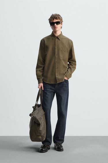 CAMISA ALGODÓN BRUSHED - Marrón / Verde de Zara - Imagen 0