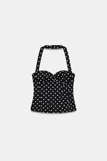 HALTERNECK SWEETHEART NECK TOP WITH DOTS - Black / White by Zara - Image 3