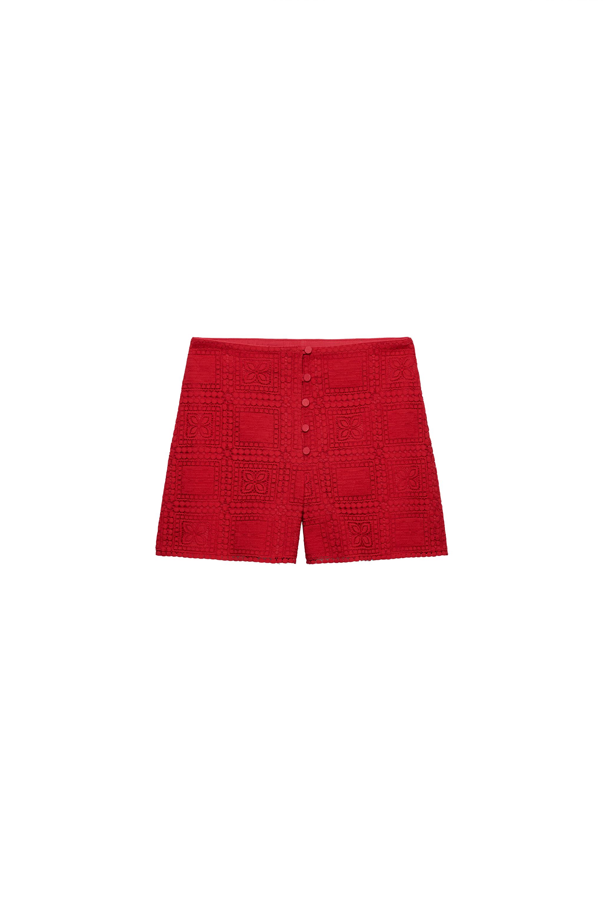 GUIPURE LACE SHORTS - Red | ZARA United States
