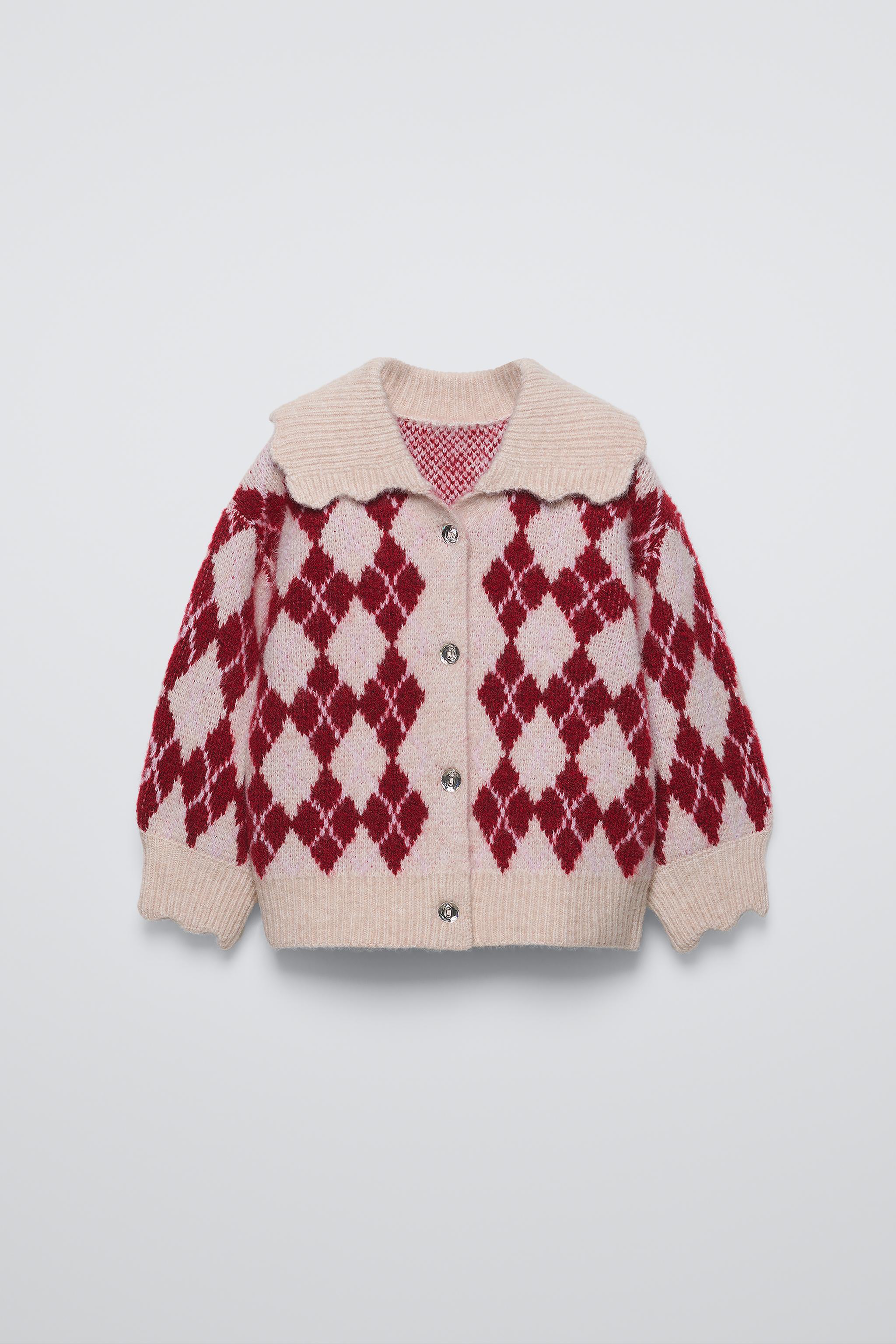 ARGYLE KNIT CARDIGAN - Ecru / Red | ZARA United States ARGYLE KNIT CARDIGAN - Ecru / Red | ZARA United States