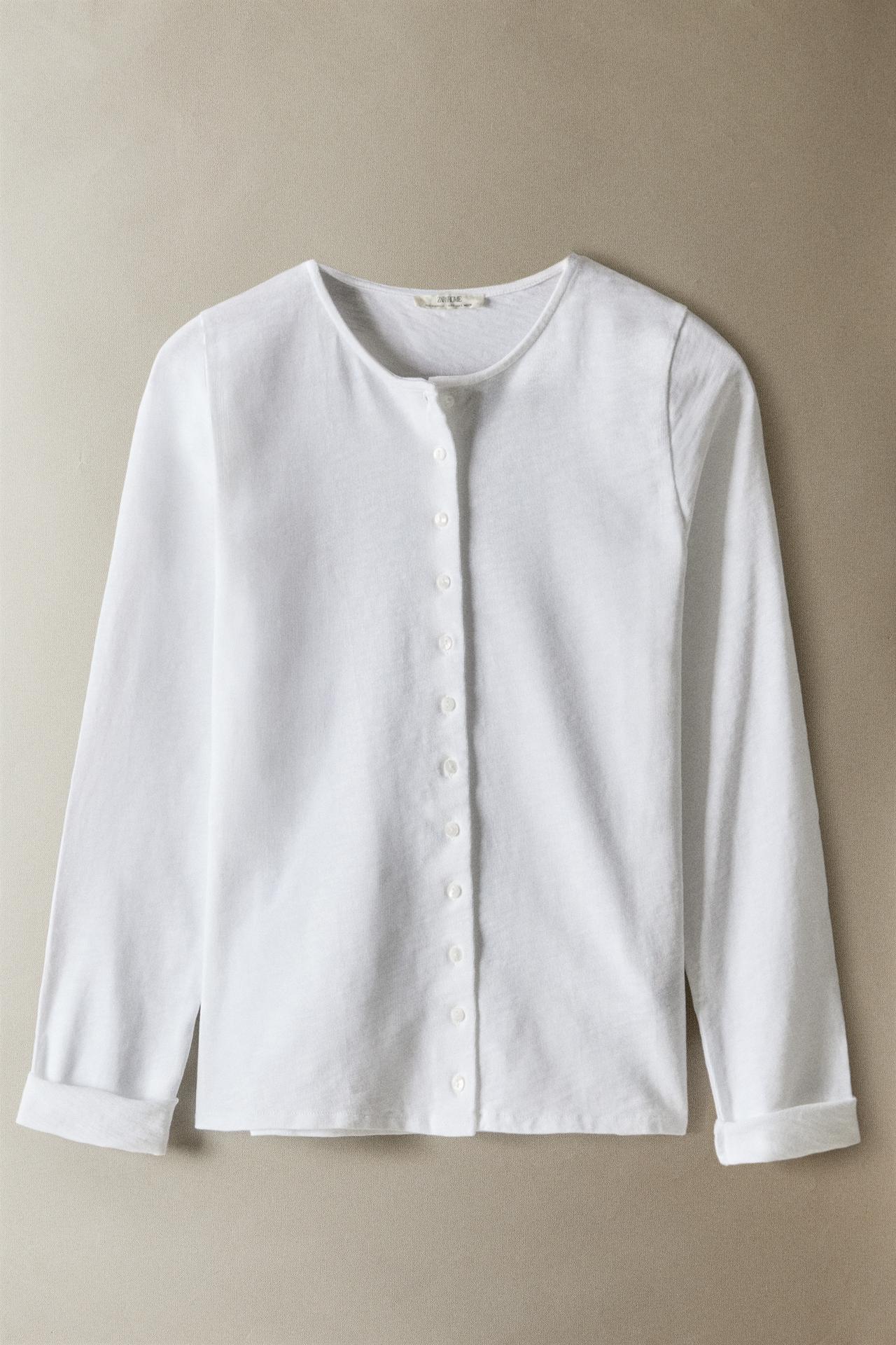 Long sleeve button top — White
