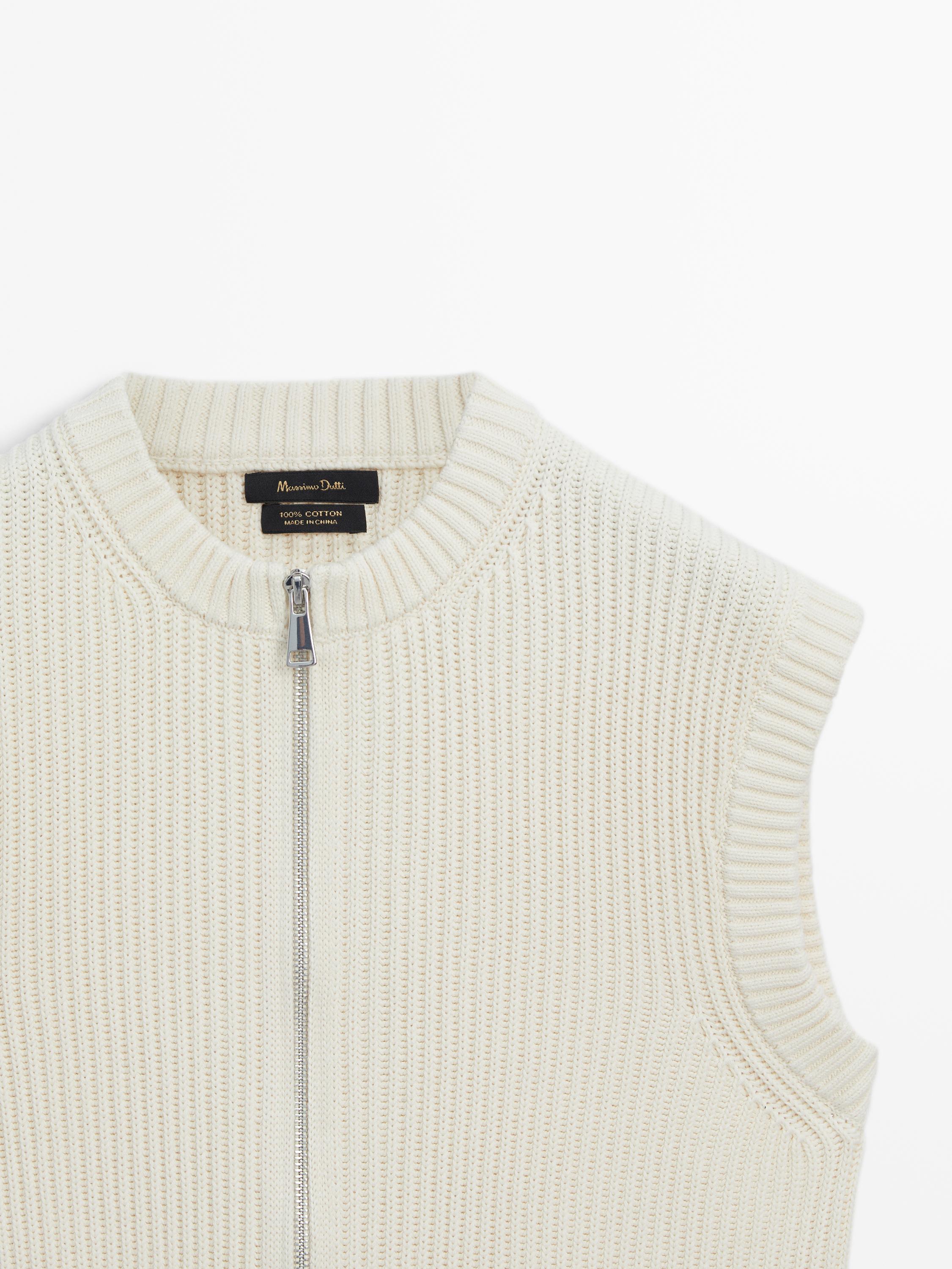 Cotton knit waistcoat with zip - Ecru | ZARA United States