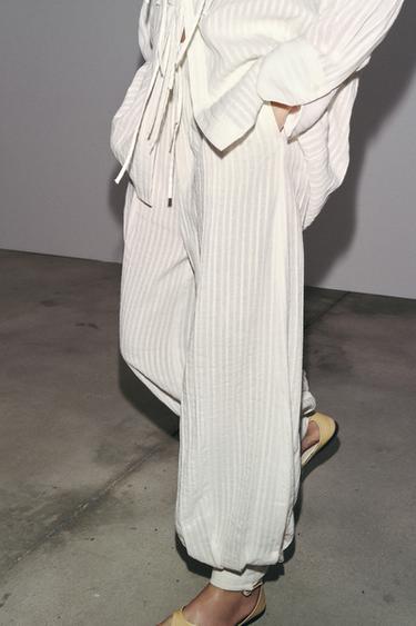 Zara ZW COLLECTION STRIPED CUFF PANTS - Ecru