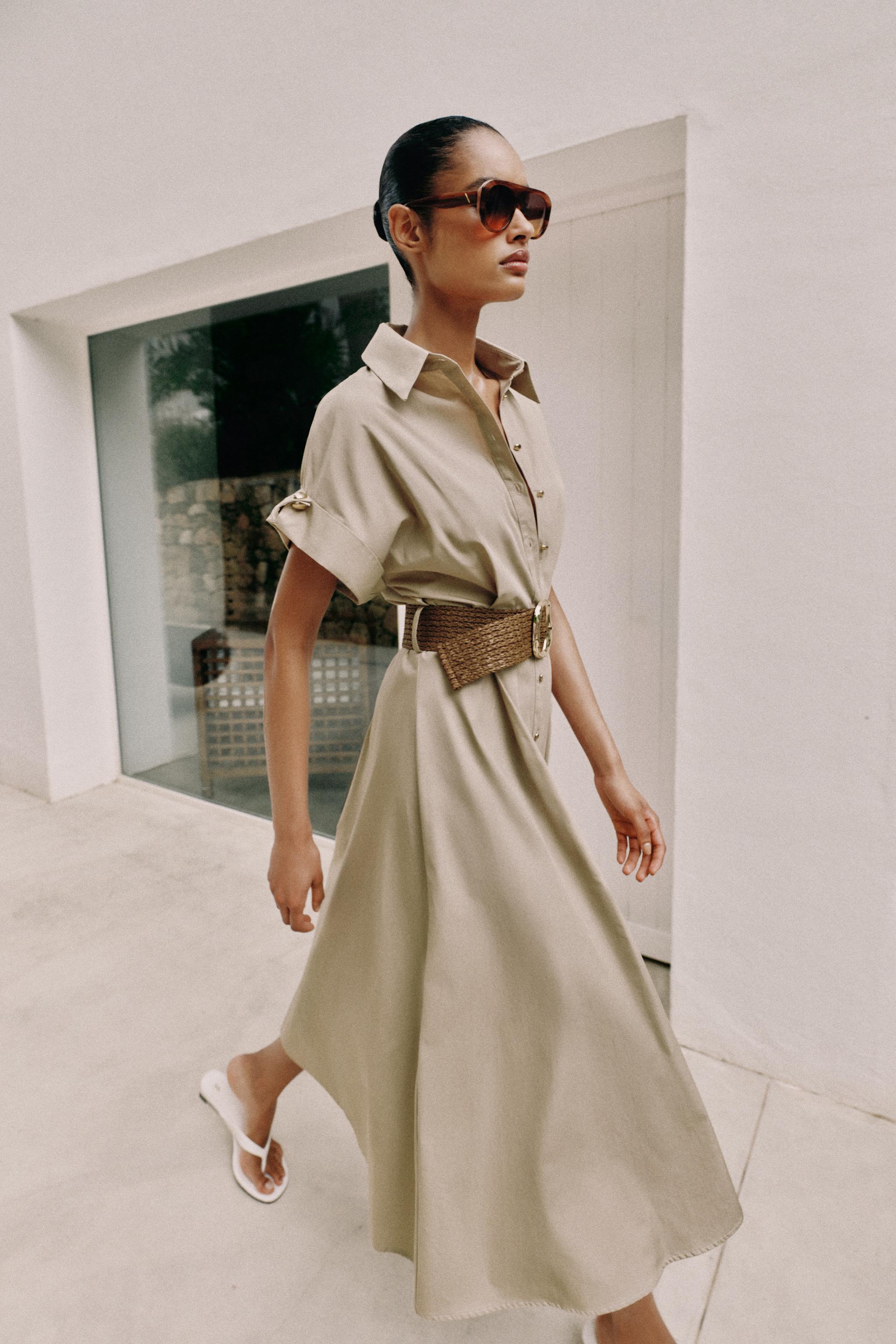 Zara Kemerli Poplin Midi Elbise görsel 4