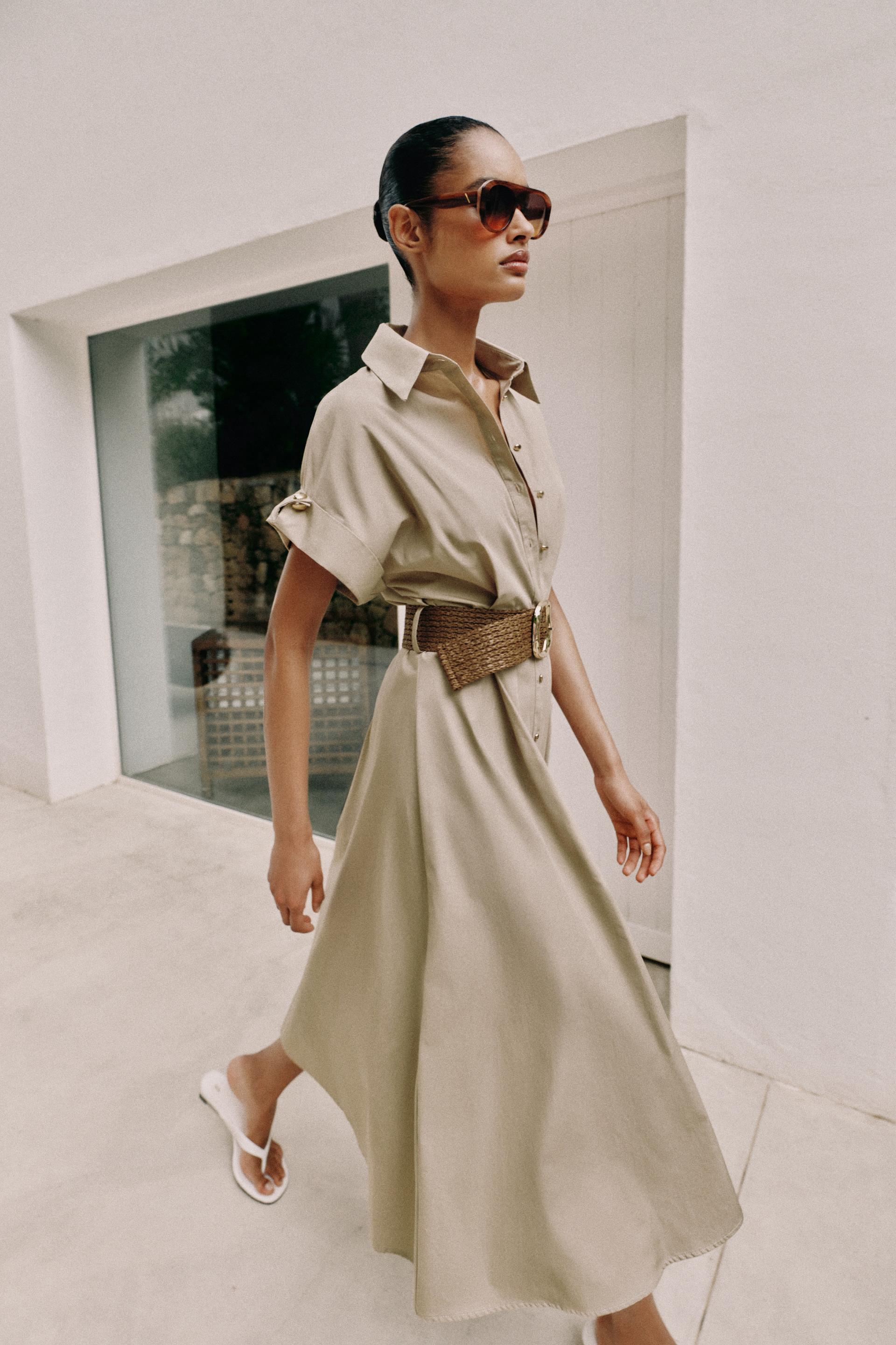 BELTED POPLIN MIDI DRESS thumbnail 4