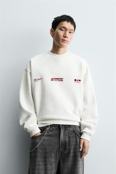 SUDADERA TEXTOS ESTAMPADOS - Blanco roto de Zara