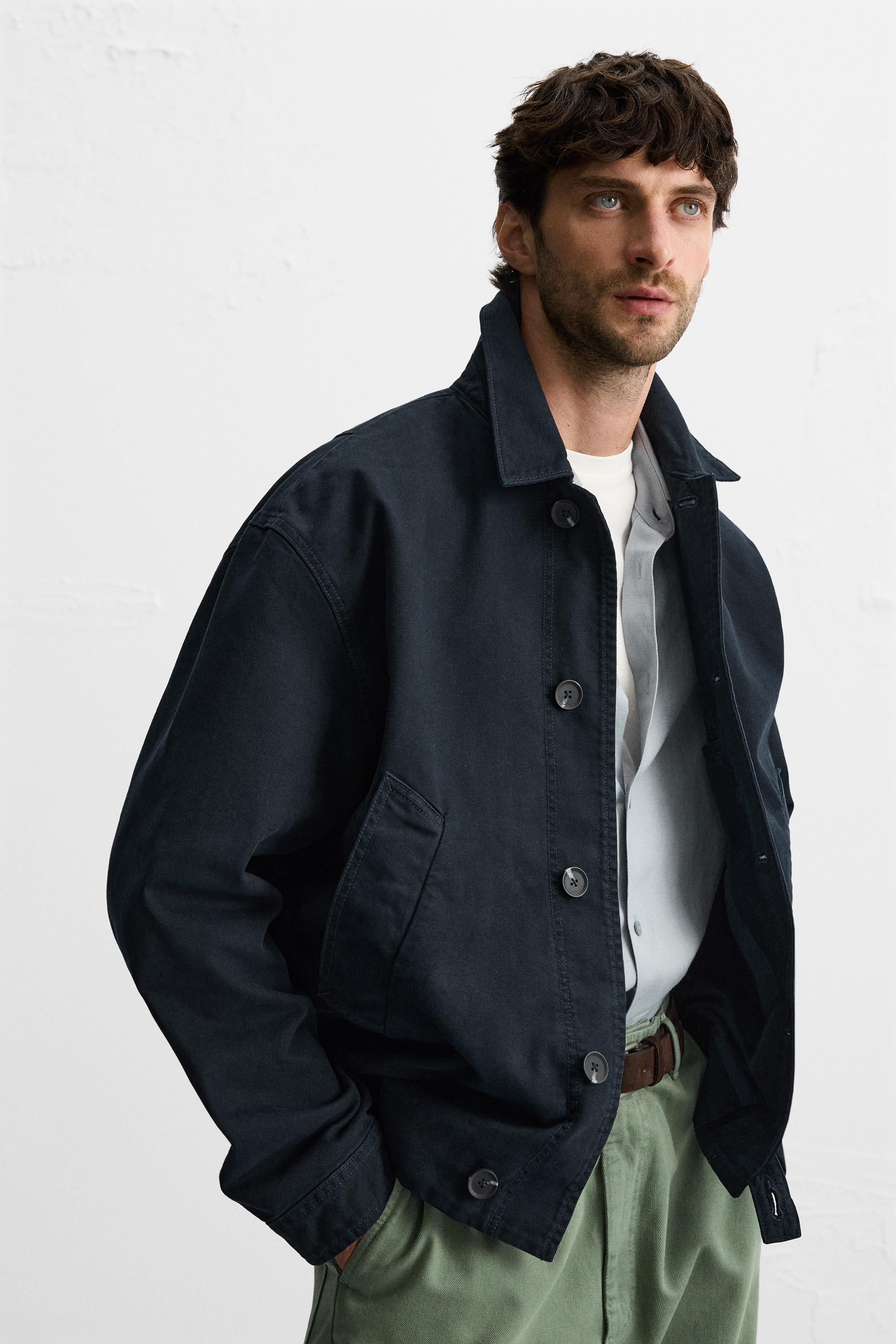 JACKE MIT CANVAS-STRUKTURMUSTER - Marineblau | ZARA Deutschland 