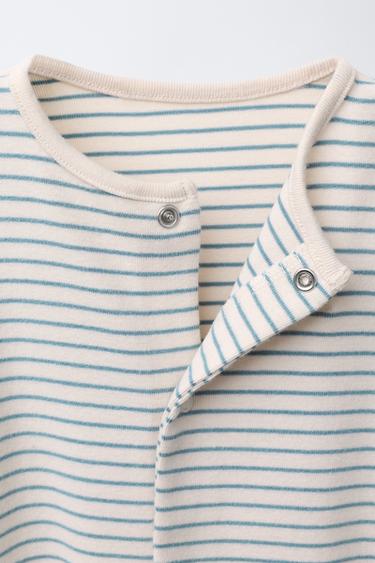 STRIPED SLEEPSUIT WITH CONVERTIBLE FOOT - Bluish by Zara - Image 4