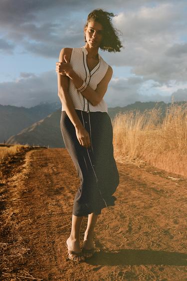 POLKA DOT MIDI SKIRT - Navy / White by Zara