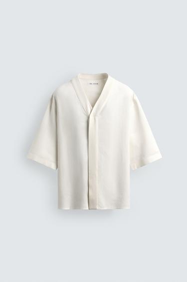 قميص RELAXED FIT فيسكوز - قنب - أبيض مكسور الخاص بـ Zara