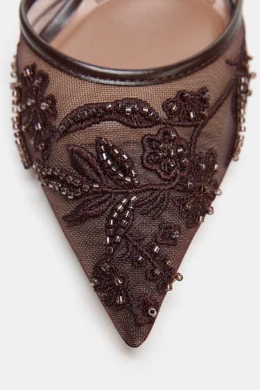 CHAUSSURES À TALONS EN MESH BRILLANTES - Marron de Zara - Image 4