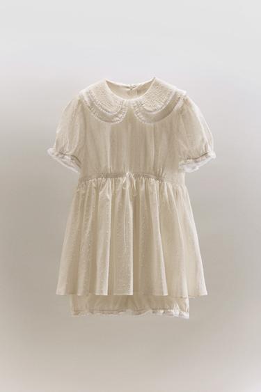 ROBE COMBINAISON À COL CLAUDINE EN PLUMETIS - Écru de Zara - Image 3