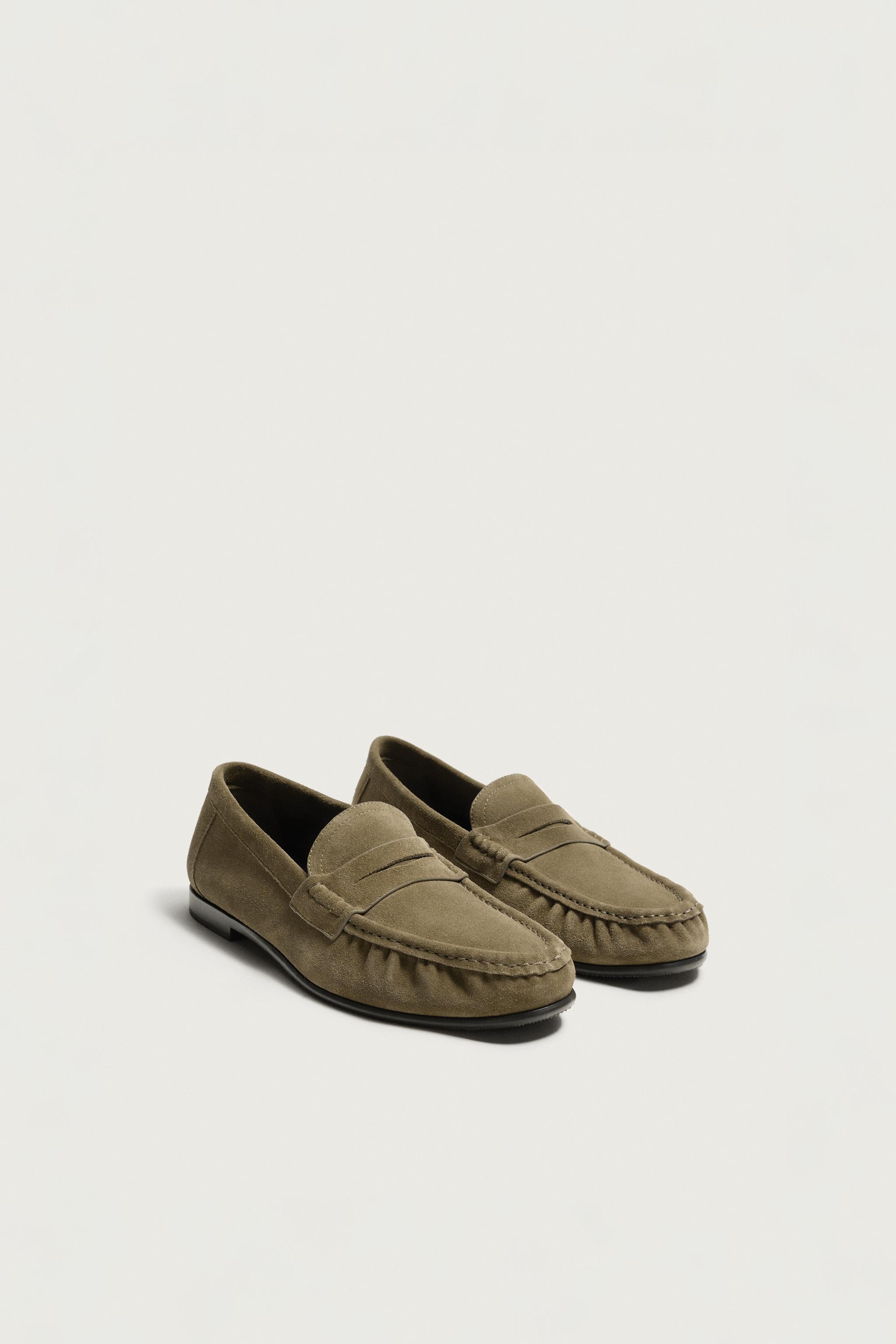 LEATHER PENNY LOAFERS — Beige