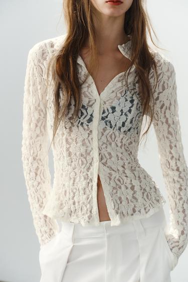 LACE BUTTON-UP TOP — Ecru 2
