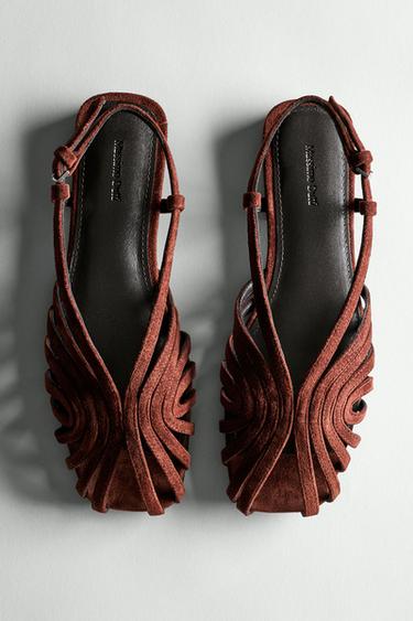 Zara Split suede leather cage sandals - Burgundy Red - Image 0