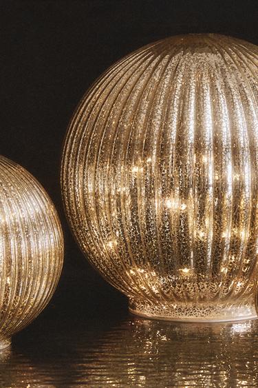 LARGE STRIPED LED LIGHT BAUBLE CHRISTMAS DECORATION - Silver by Zara