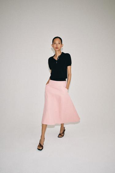 JUPE MIDI FLUIDE ZW COLLECTION - Rose de Zara - Image 2