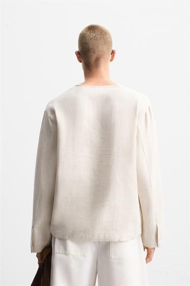 CHEMISE POLO STRUCTURÉE MÉLANGE LIN - Écru de Zara - Image 2