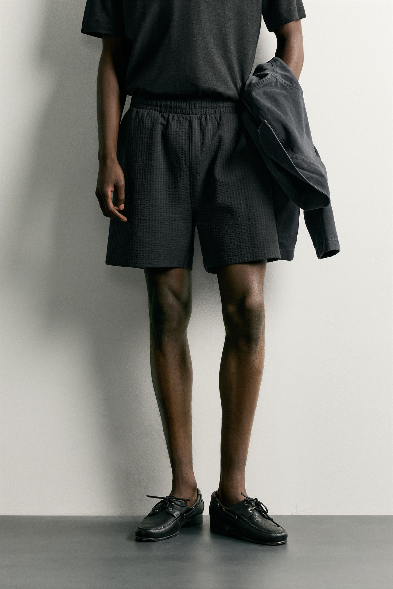COMFORT SEERSUCKER REGULAR FIT SHORTS — Anthracite grey
