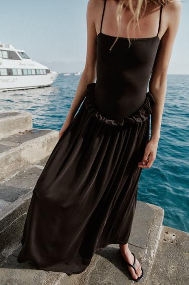 ROBE PEPLUM À VOLUME - Marron foncé de Zara - Image 2
