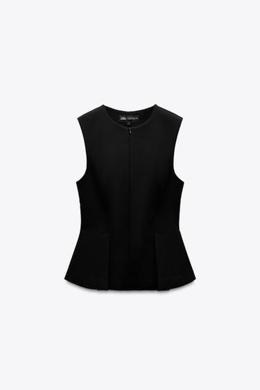 Zara DART PEPLUM TOP - Black