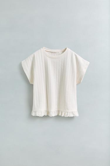JACQUARD T-SHIRT WITH SWISS EMBROIDERY - Ecru by Zara - Image 4