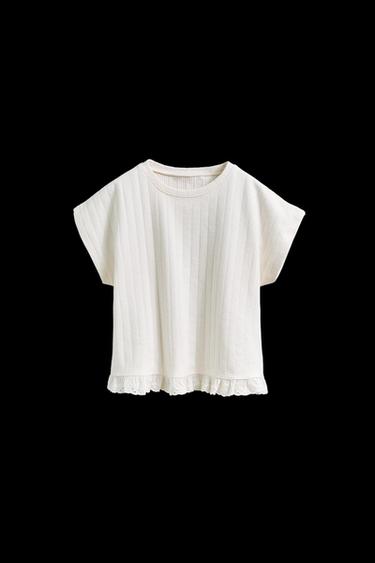 Zara SWISS EMBROIDERY JACQUARD T-SHIRT - Ecru