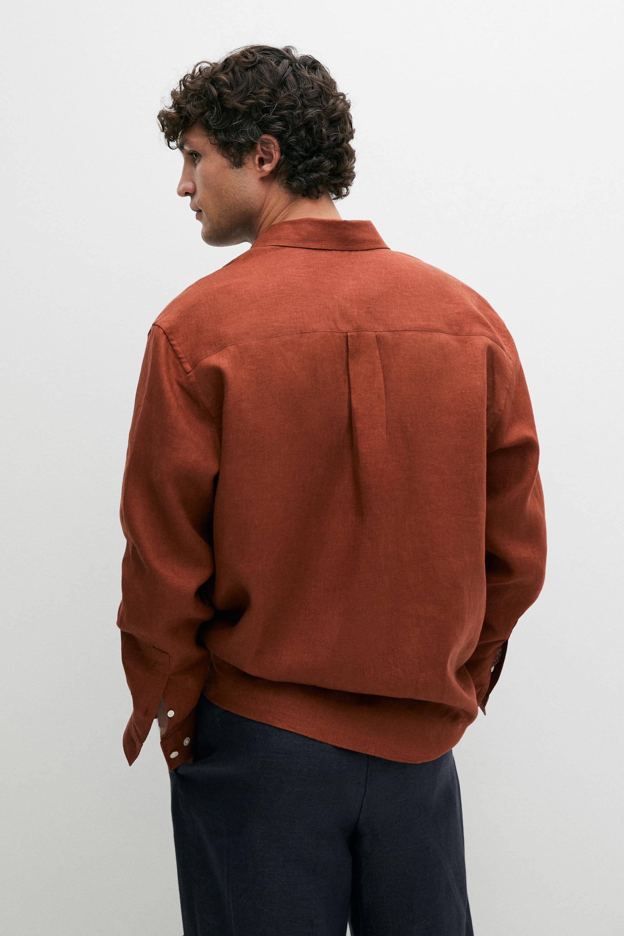 Regular fit 100% linen shirt with pocket detail