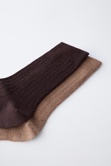 LOT DE DEUX PAIRES DE CHAUSSETTES EN LAINE - Marron de Zara - Image 1