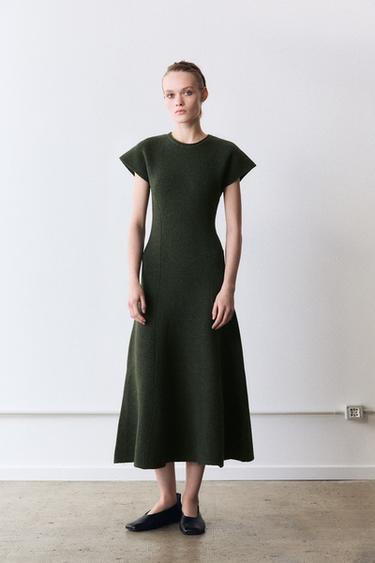 LONG KNIT DRESS - Green marl by Zara - Image 0