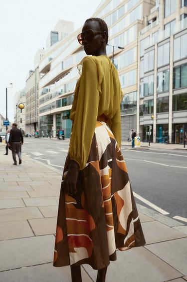PRINTED POPLIN SKIRT WITH BELT - Multicoloured by Zara - Image 4