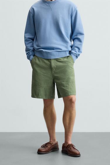 Zara WASHED CANVAS SHORTS - Green