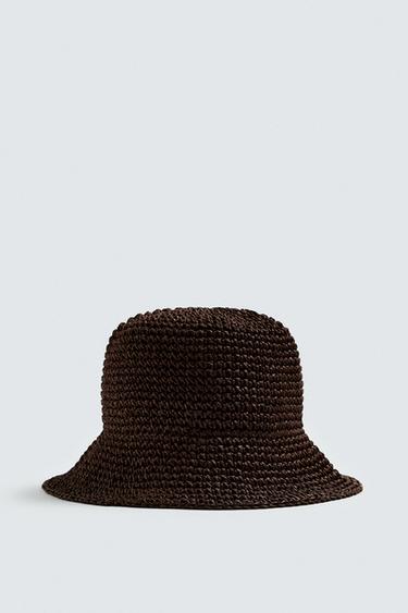 შლაპა BUCKET ყაისნაღით ნაქსოვი - Zara-ს Dark brown