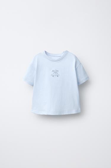 Zara EMBROIDERED PLAIN T-SHIRT - Light blue