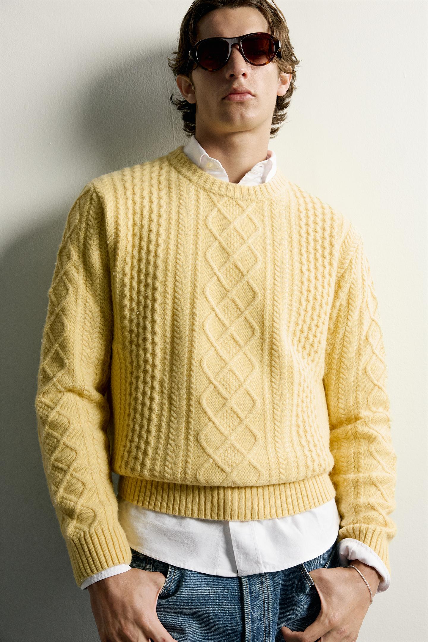 Мужской свитер Zara Textured Wool Blend, цвет: Лимонный жёлтый — фото 6