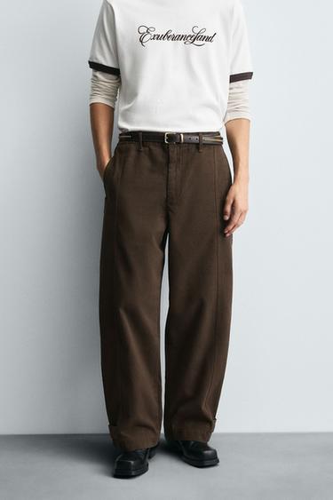 Zara BALLOON FIT PANTS - Brown