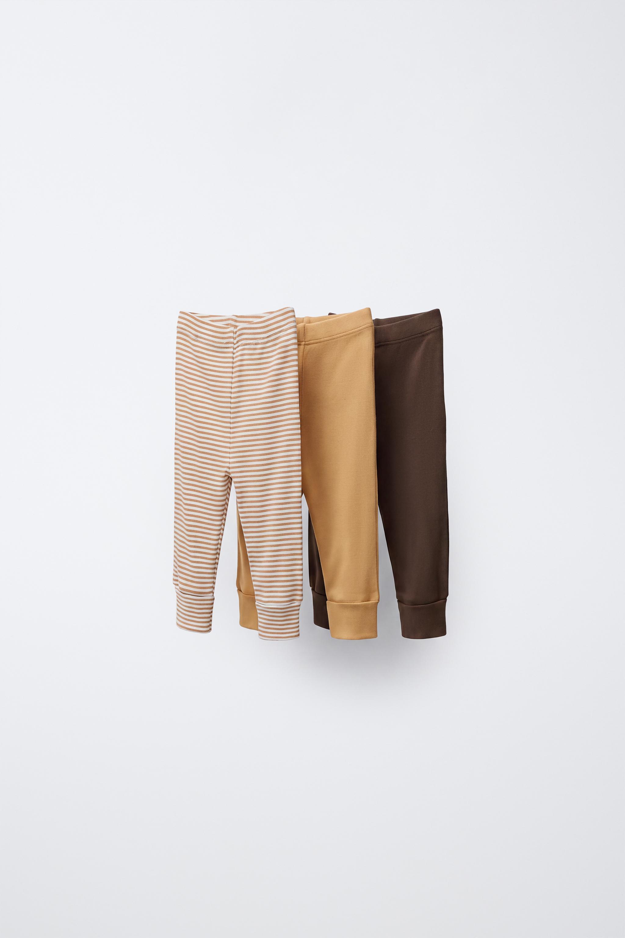 3-PACK OF ADJUSTABLE LENGTH STRIPED LEGGINGS — Ocher