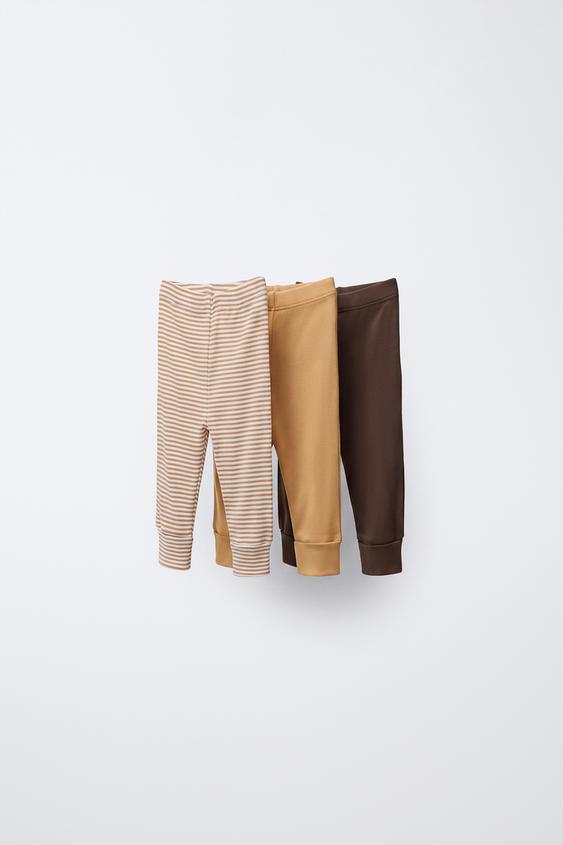 Zara 3-PACK ADJUSTABLE-LENGTH STRIPED LEGGINGS - Ocher - Image 0