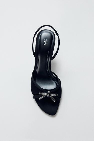 SANDALIA PIEL LAZO BRILLOS - Negro de Zara