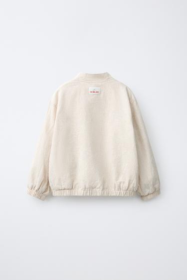 LINEN COTTON BOMBER JACKET - Light beige by Zara - Image 1
