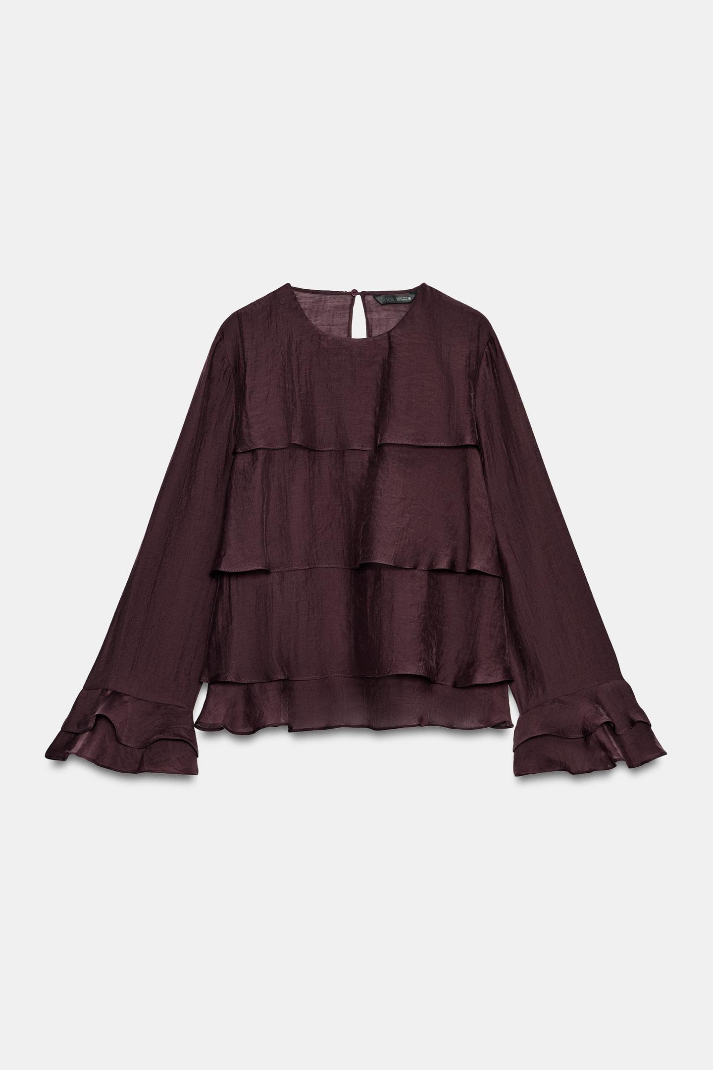 Женская рубашка Zara Ruffle, цвет: Бордовый — фото 6