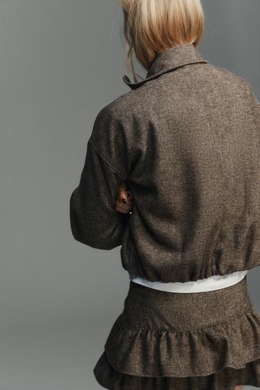 BLOUSON À CHEVRONS AVEC LAINE - marron chiné de Zara - Image 4