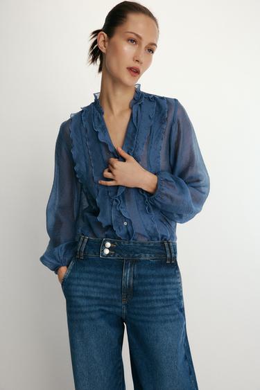 BLUSA COM BABADO - Azul / Cinza da Zara