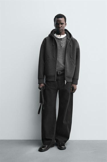 سويت شيرت بغطاء رأس بتأثير النيوبرين - رمادي داكن الخاص بـ Zara