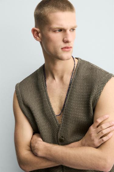 RELAXED FIT TEXTURED WAISTCOAT - ecru/khaki by Zara - Image 4