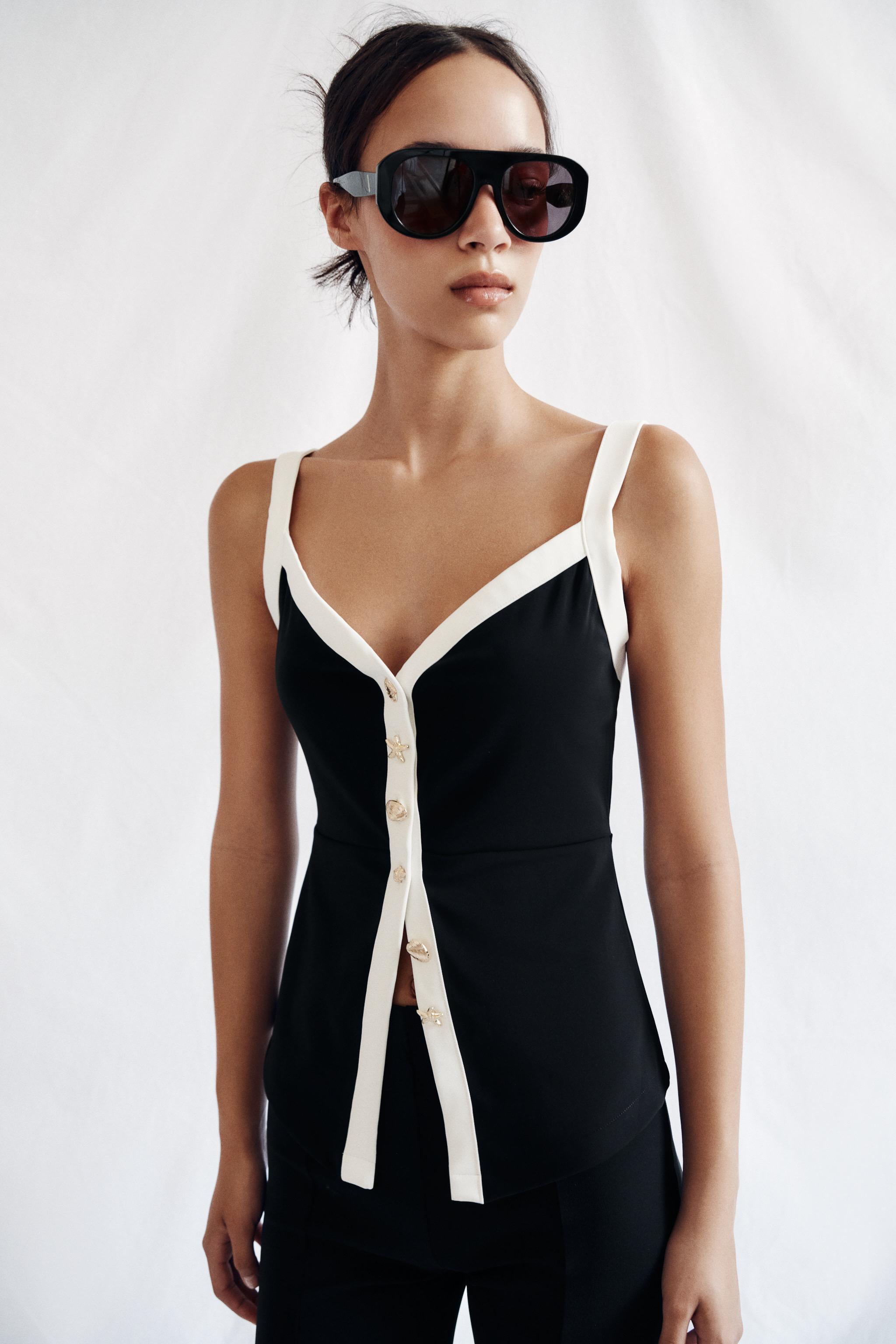 Женские топы Zara CONTRAST BUTTON TOP