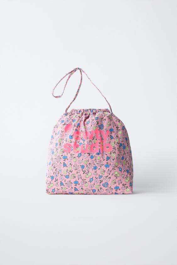 BOLSO ESTAMPADO FLORES Y TEXTO - Rosa / Lila de Zara - Imagen 0